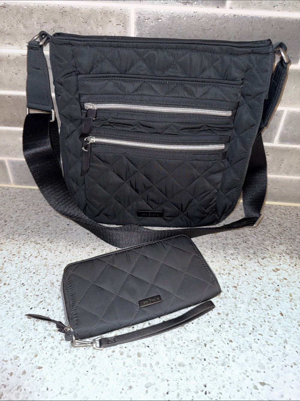 Vera Bradley Performance Twill Triple Zip Hipster Black with Matching Wallet